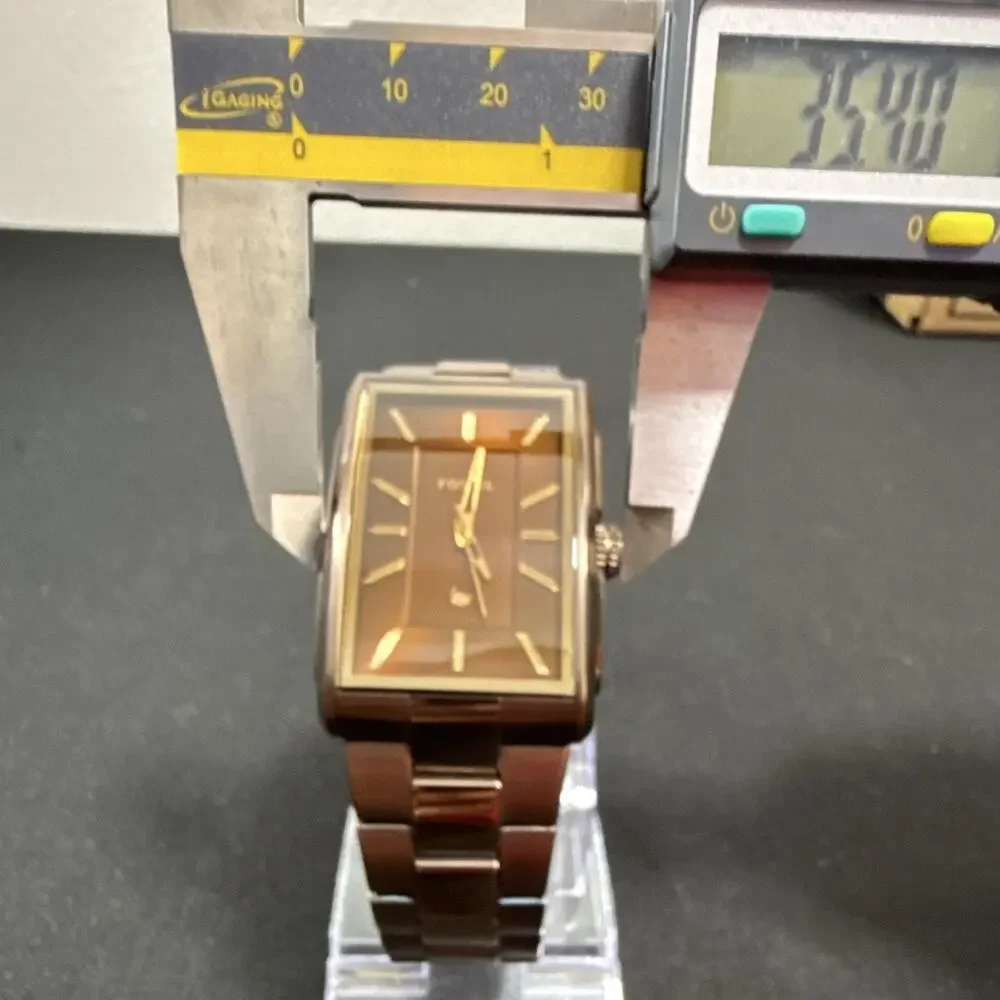 Mens Fossil FS-4679 Bronze Color 33mx50mm Rectangle Tank Wristwatch New Battery